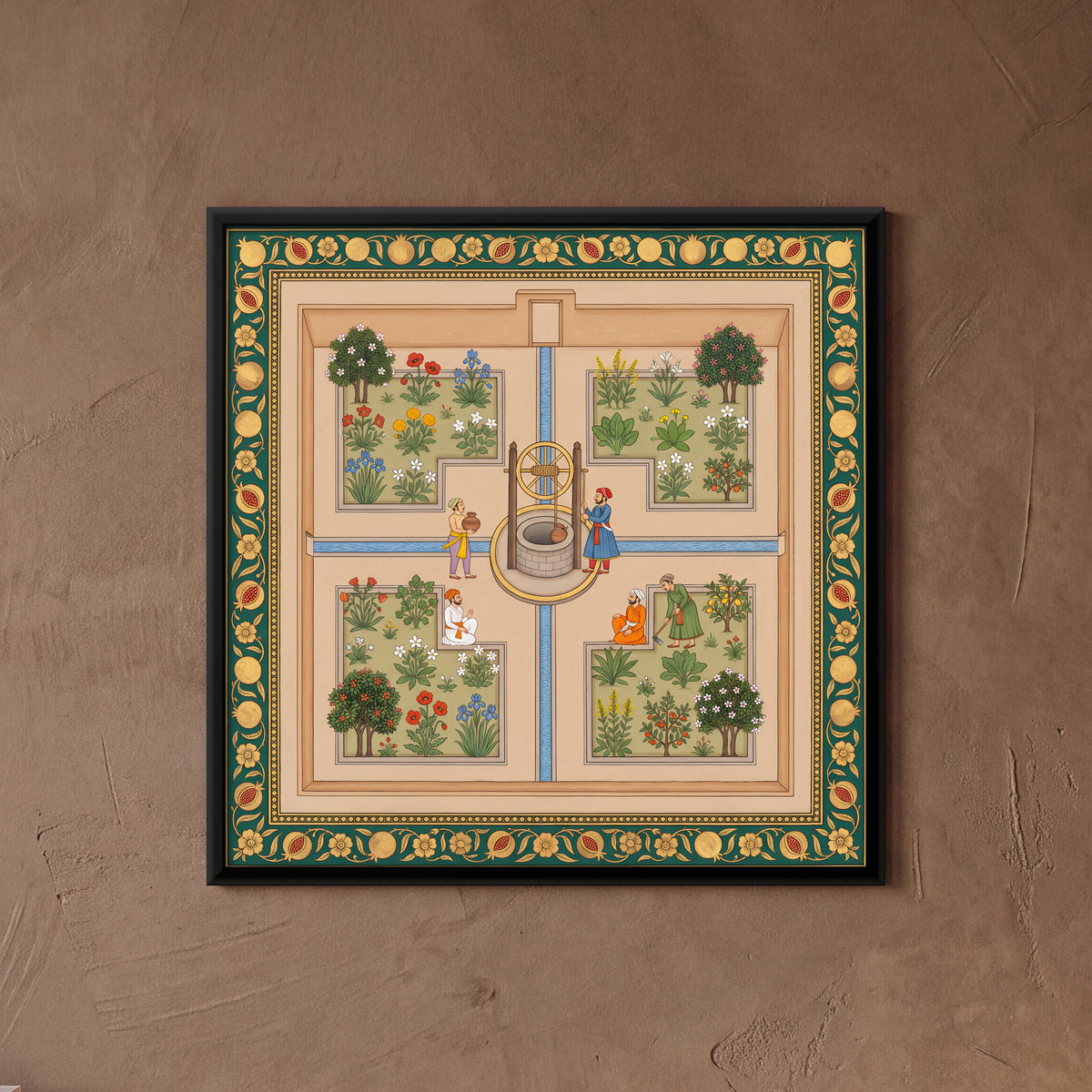 Walled Garden with a Well - framed canvas art hung on a wall