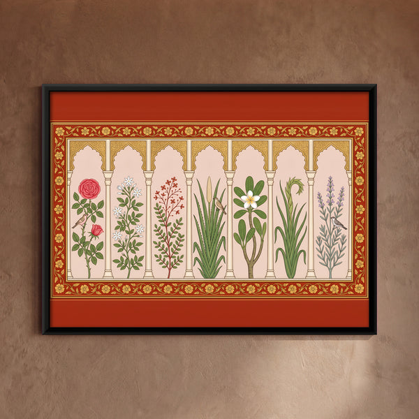 Seven Flowering Plants in Arched Niches