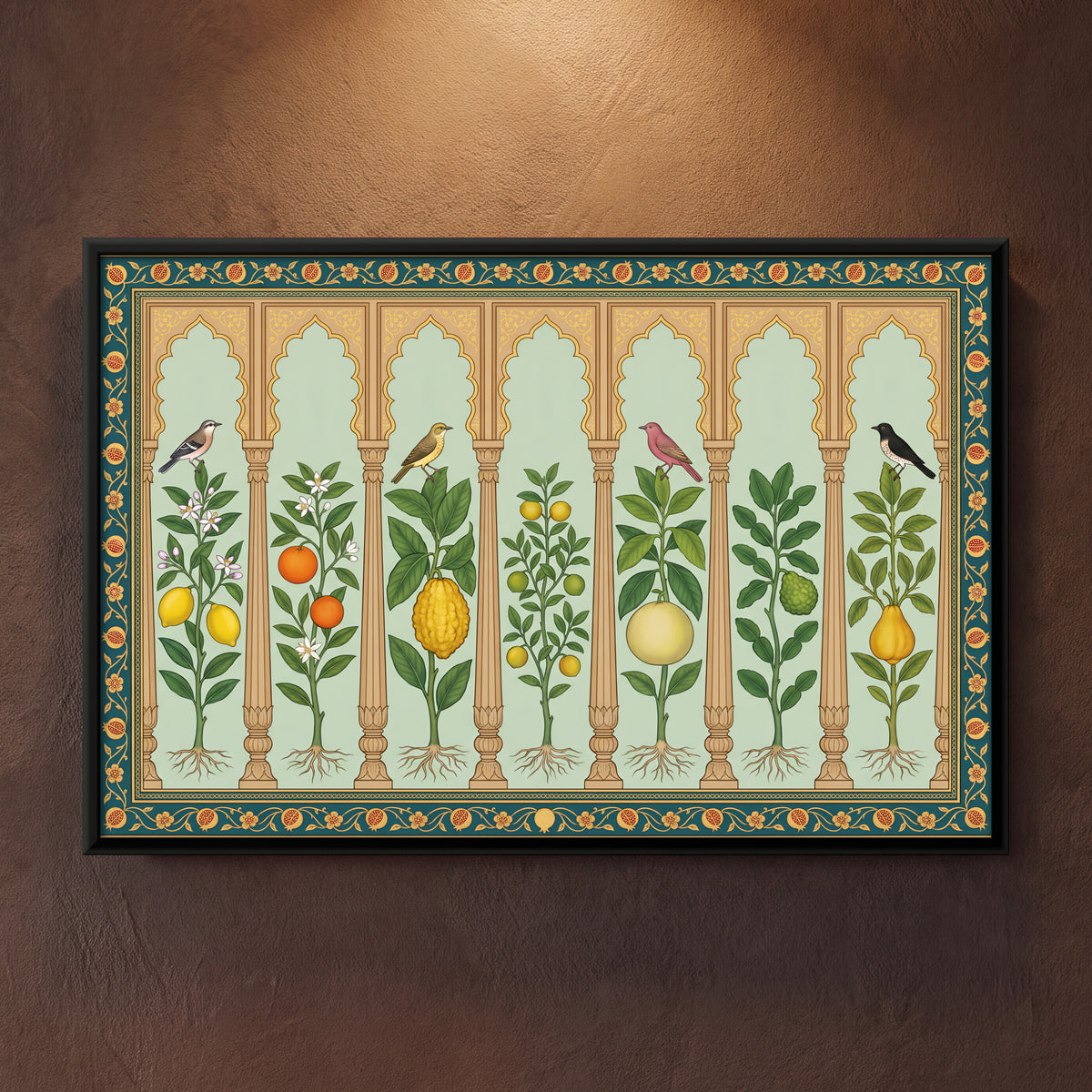 Citrus Trees in Arched Niches - framed canvas art hung on a wall