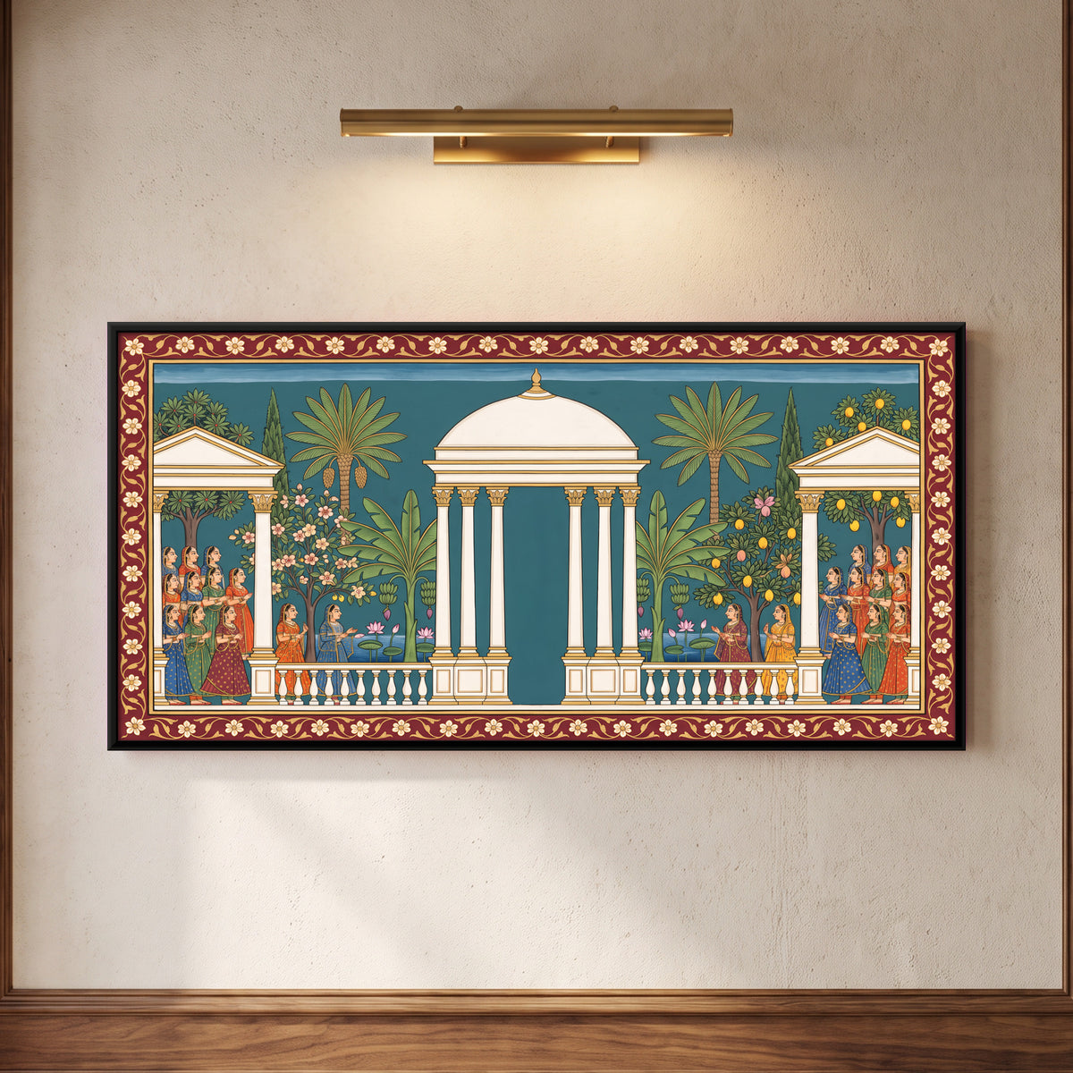 Ladies at a Domed Pavilion - framed canvas art hung on a wall