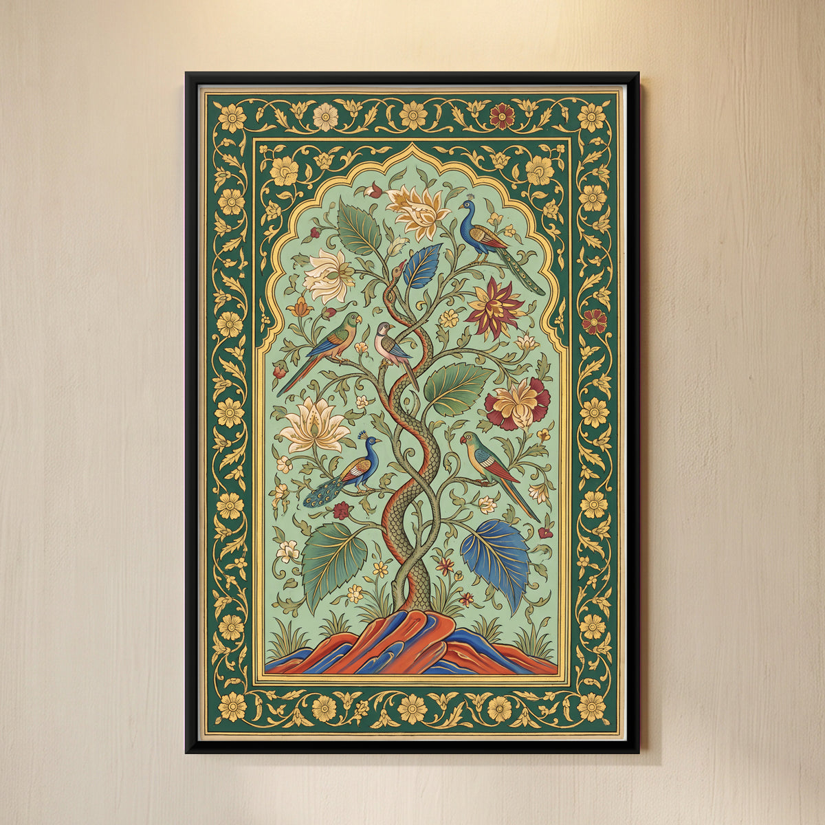 Tree of Life with Birds - framed canvas art hung on a wall