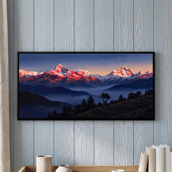 Snow-capped Himalayan Peaks Glowing Pink at Dawn