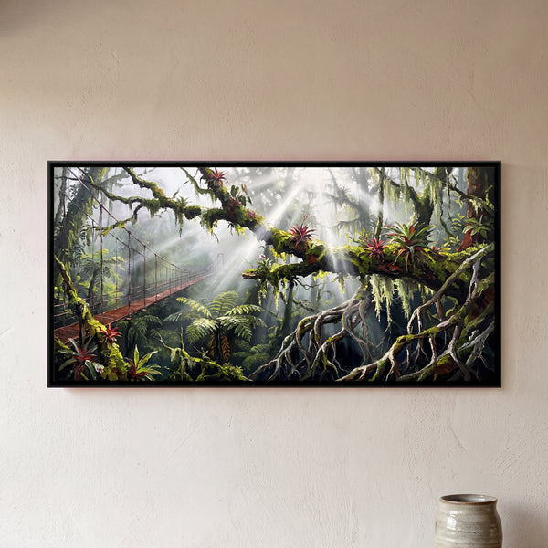 Suspension Bridge in a Misty, Moss-hung Cloud Forest