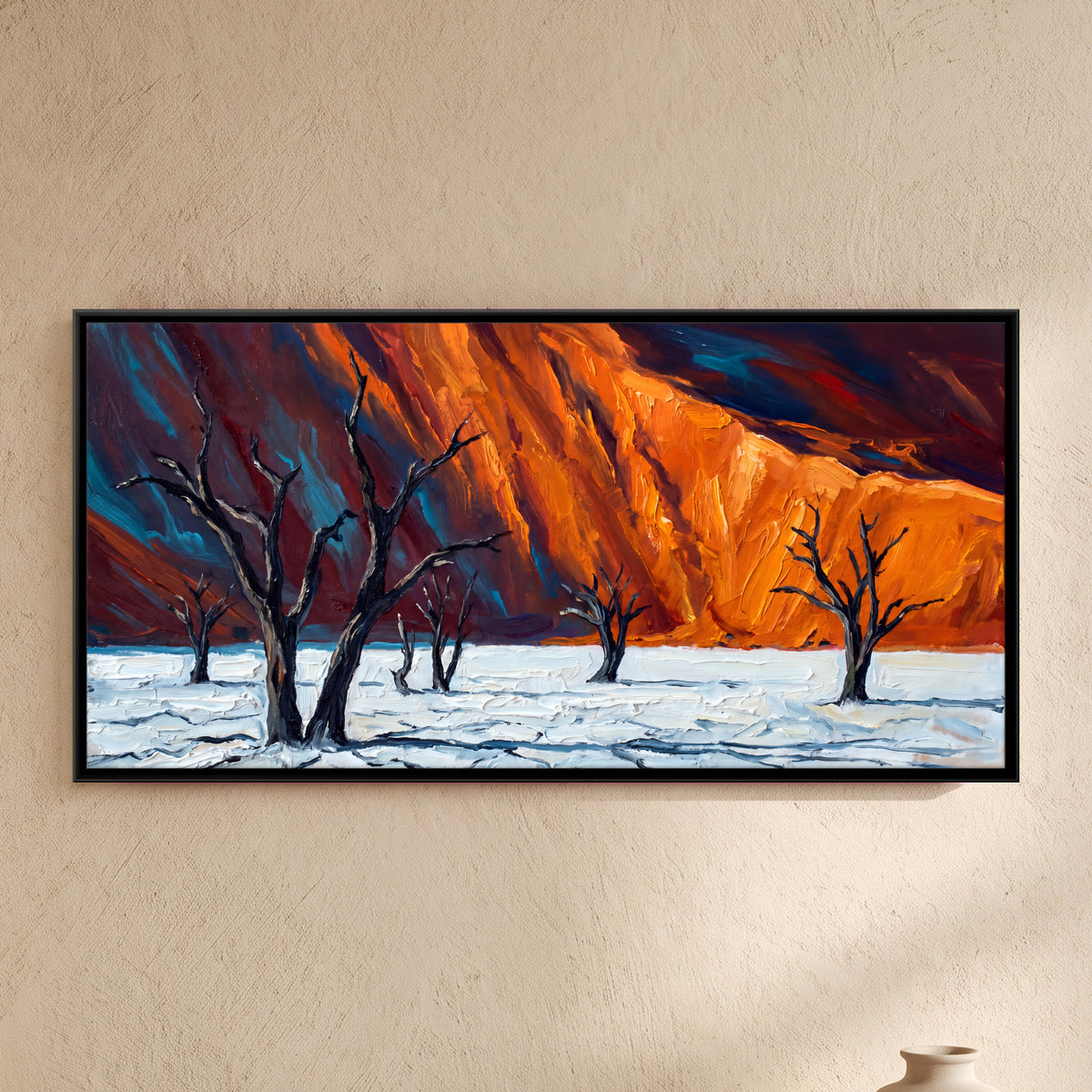 Dead Trees at Sossusvlei - framed canvas art hung on a wall