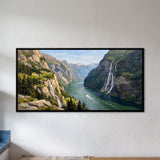 Waterfalls Cascading into a Green Fjord