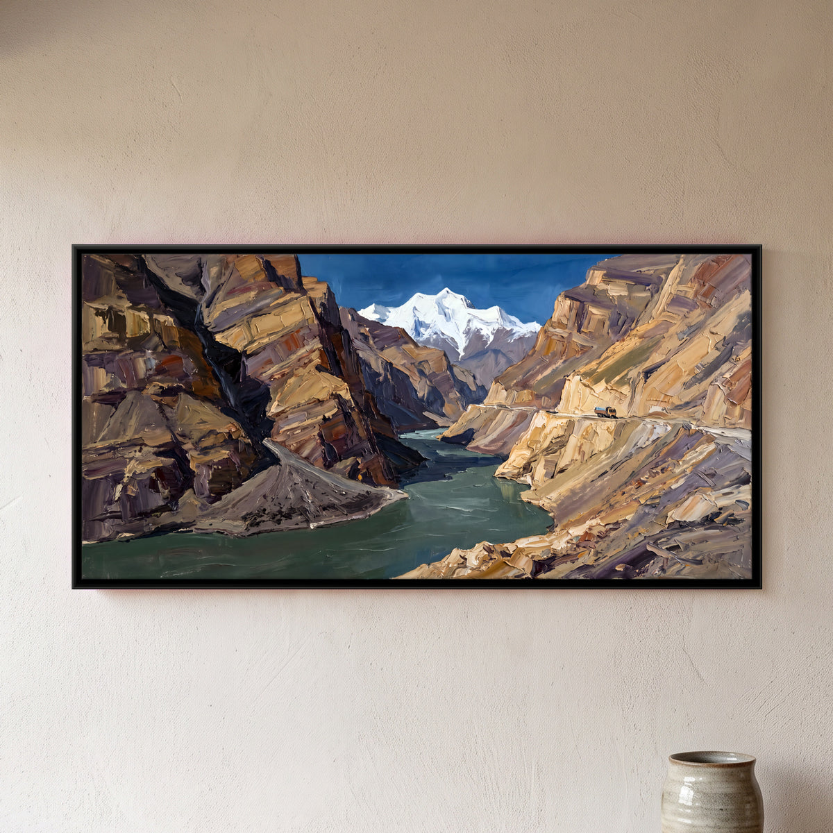 River Gorge in Zanskar - framed canvas art hung on a wall