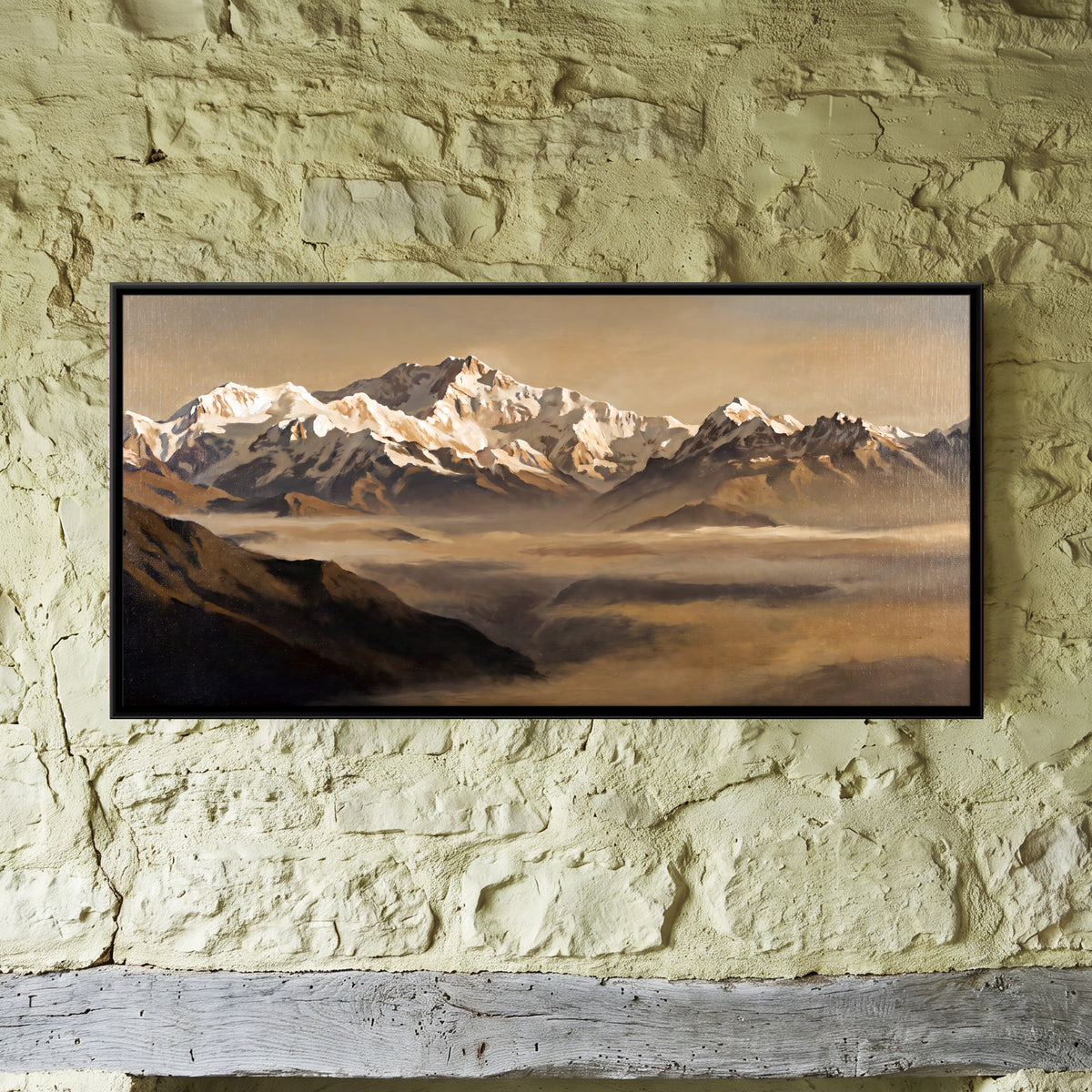 Kanchenjunga in Golden Light - framed canvas art hung on a wall
