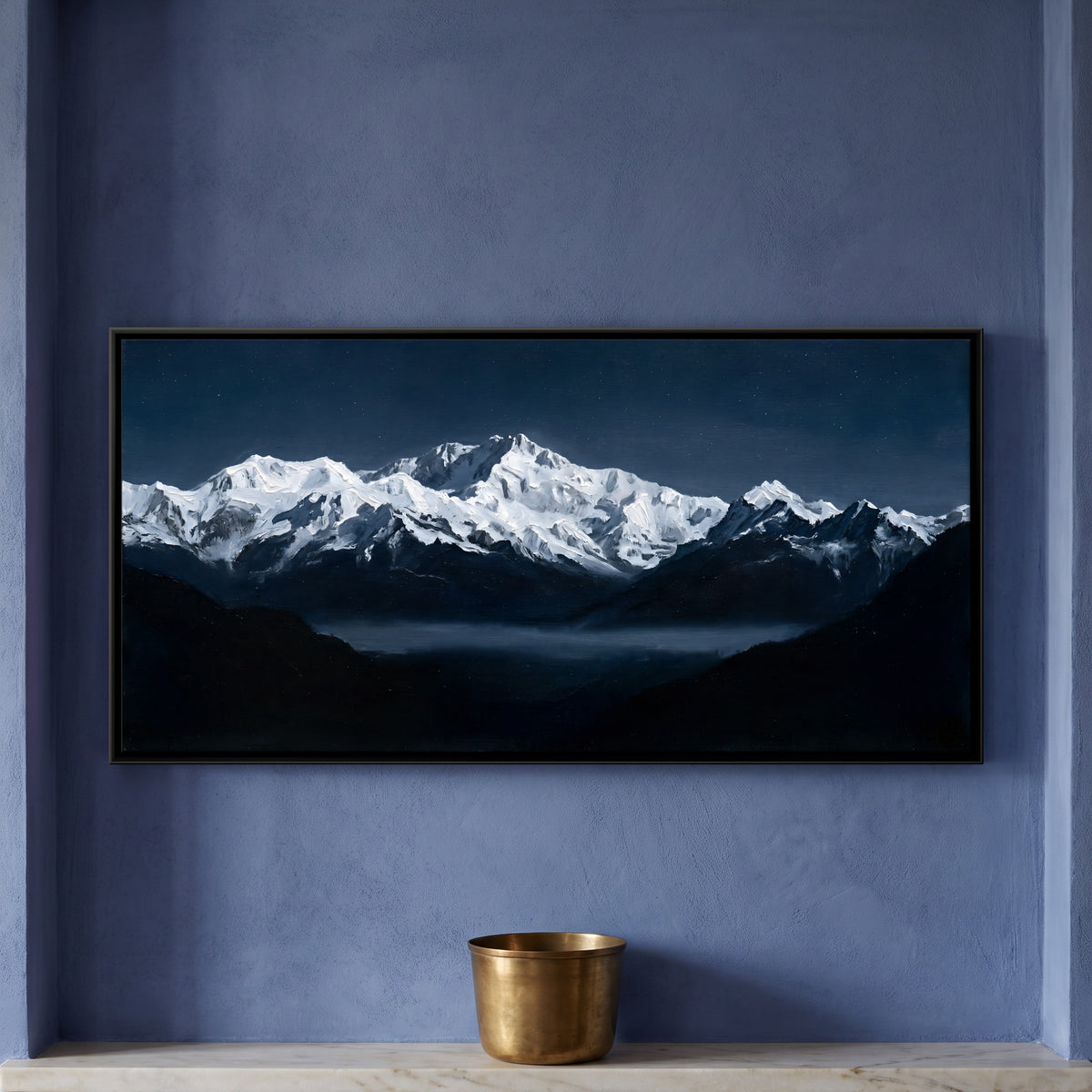 Kanchenjunga by Moonlight - framed canvas art hung on a wall