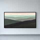 Stylized Landscape of Rolling Hills and Mountains