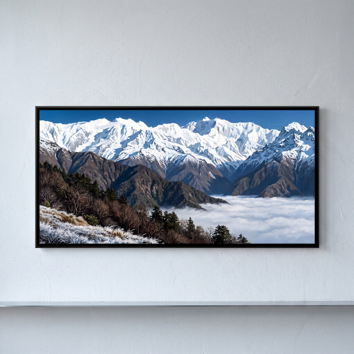 Kanchenjunga Above a Sea of Cloud - framed canvas art hung on a wall