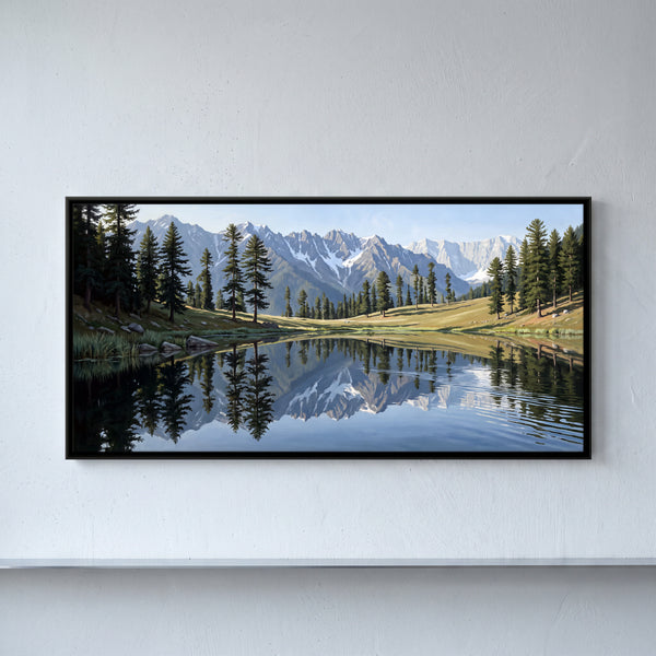 Snowy Mountains and Trees Reflected in a Lake