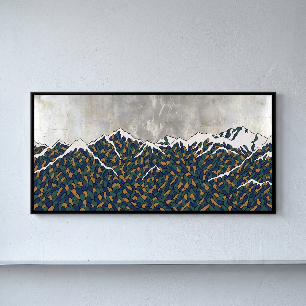 Mosaic Mountain Range - framed canvas art hung on a wall