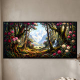 Flowering Forest Framing a Distant Snow Peak