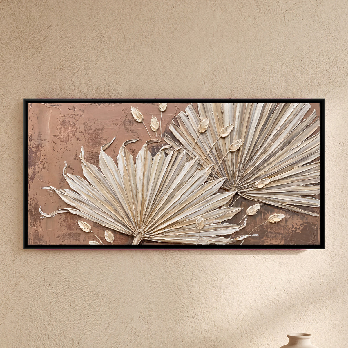 Dried Palm Fronds - framed canvas art hung on a wall