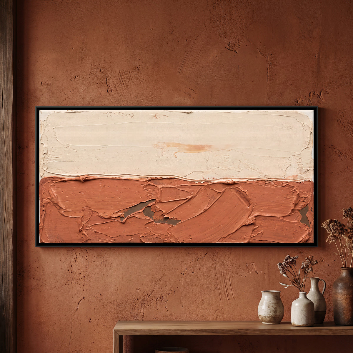 Terracotta Horizon - framed canvas art hung on a wall