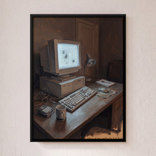 Old Desktop Computer on Desk at Night in Terracotta