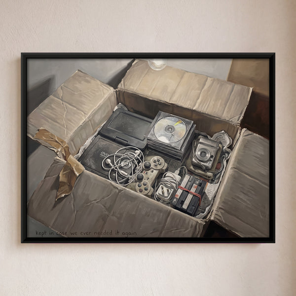 Cardboard Box Filled with Old Electronics in Umber