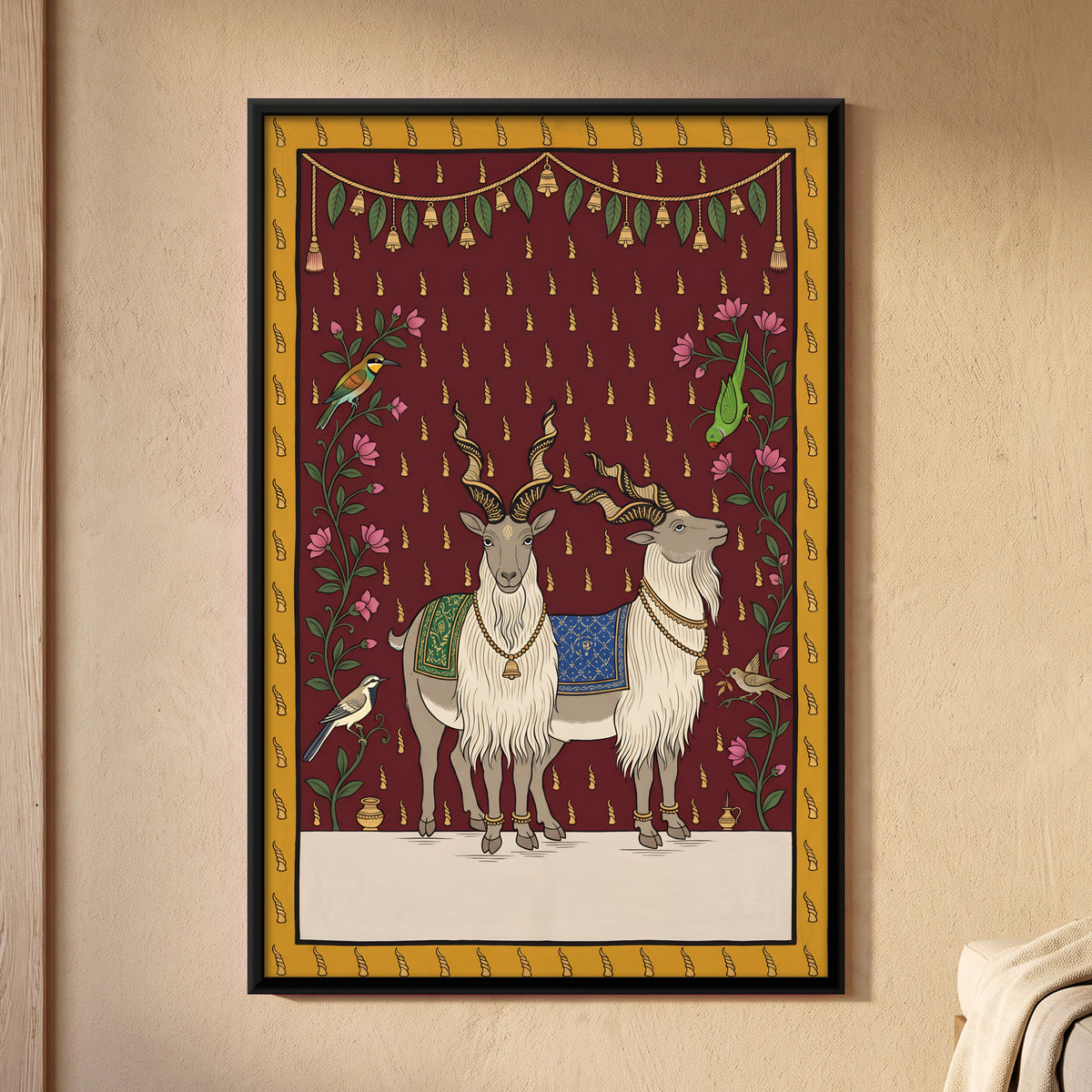 Pair of Markhor Goats - framed canvas art hung on a wall