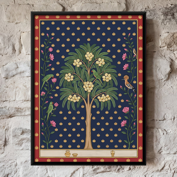 Amla Tree with Birds in Indigo