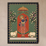 Shrinathji Under an Arch with Two Cows in Terracotta