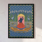 Nauka Vihar - Shrinathji's Boat Among Reeds and Cranes | Pichwai