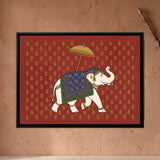 Caparisoned White Elephant with a Golden Parasol