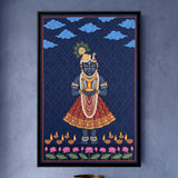 Shrinathji Holding a Bowl with Lit Oil Lamps in Indigo