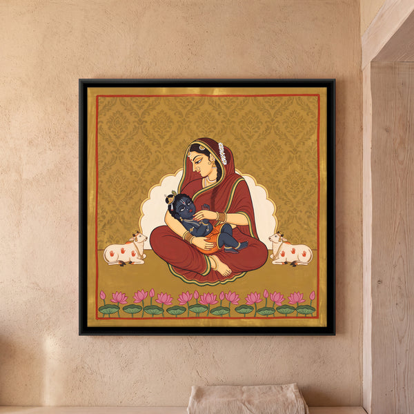 Yashoda Cradling Baby Krishna with Two Calves