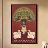 Shri Krishna Playing Flute Under Flowering Tree