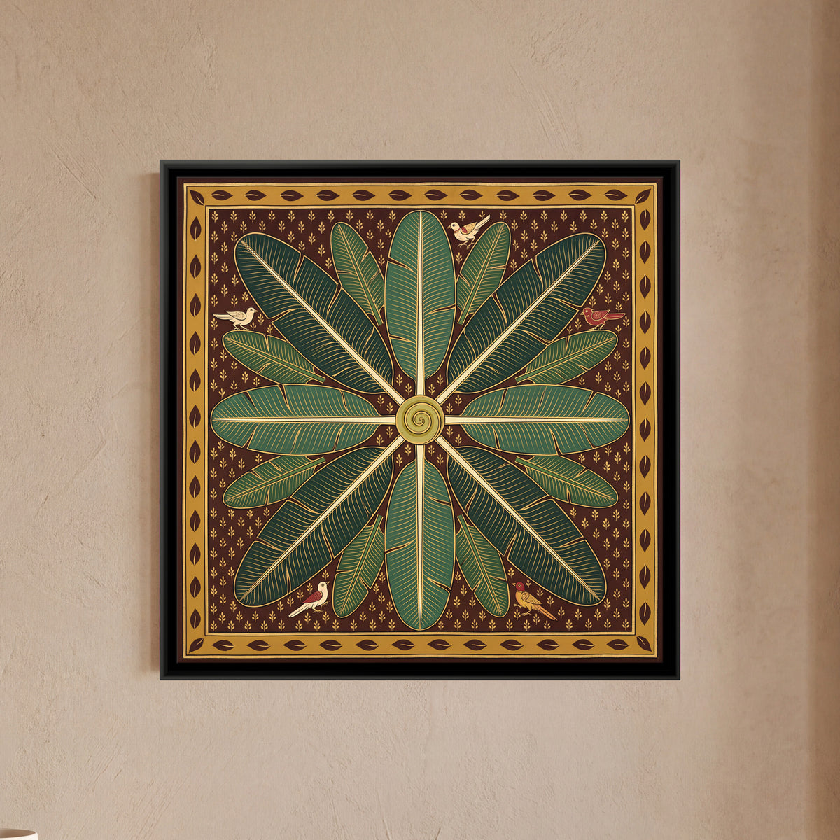Banana Leaf Mandala - framed canvas art hung on a wall