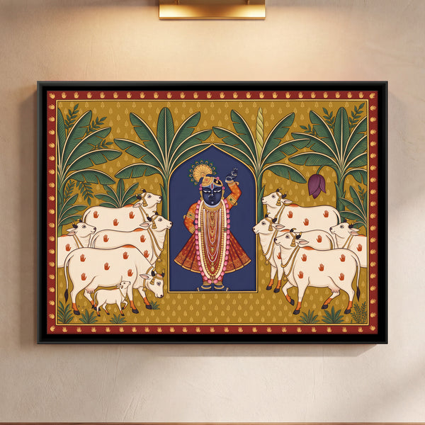 Shrinathji Flanked by White Cows