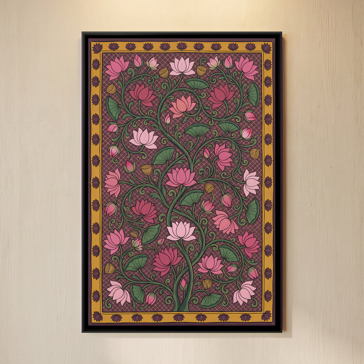 Lotus Vine - framed canvas art hung on a wall