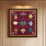 Nine Temple Ritual Offerings on a Dark Background