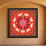 Circular Mandala of Cows Around a Lotus