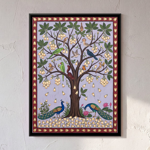 Flowering Tree with Peacocks and Birds in Pearl