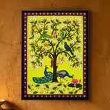 Night Jasmine Tree with Birds and Peacocks in Gold