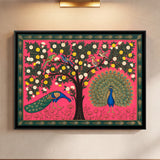 Blossom Tree with Peacocks and Lotus in Crimson