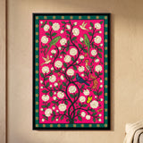 White Flowering Vine with Birds in Rose