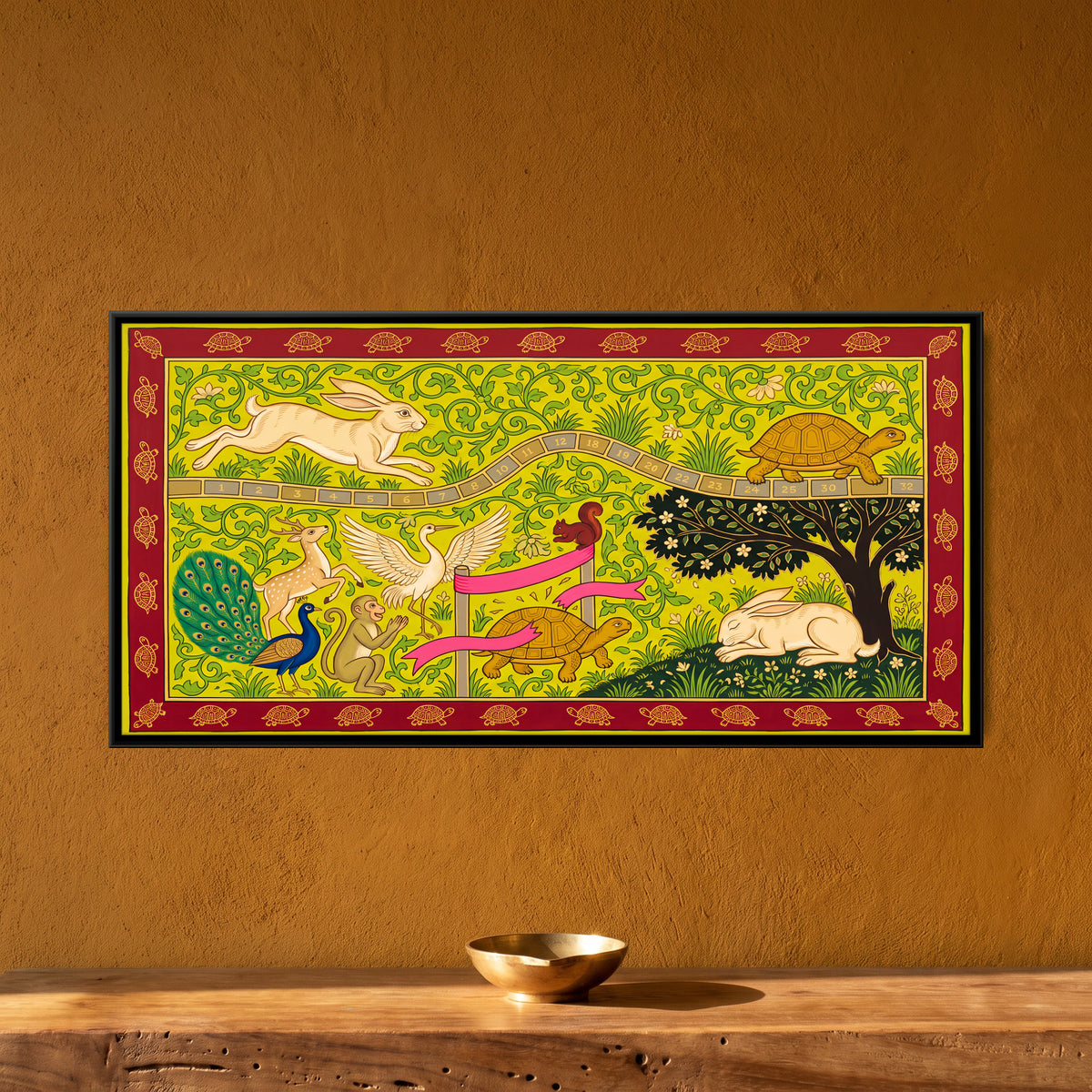 The Tortoise and the Hare - framed canvas art hung on a wall