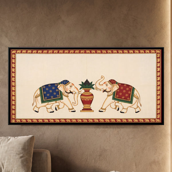Two Elephants with a Kalash in Sand