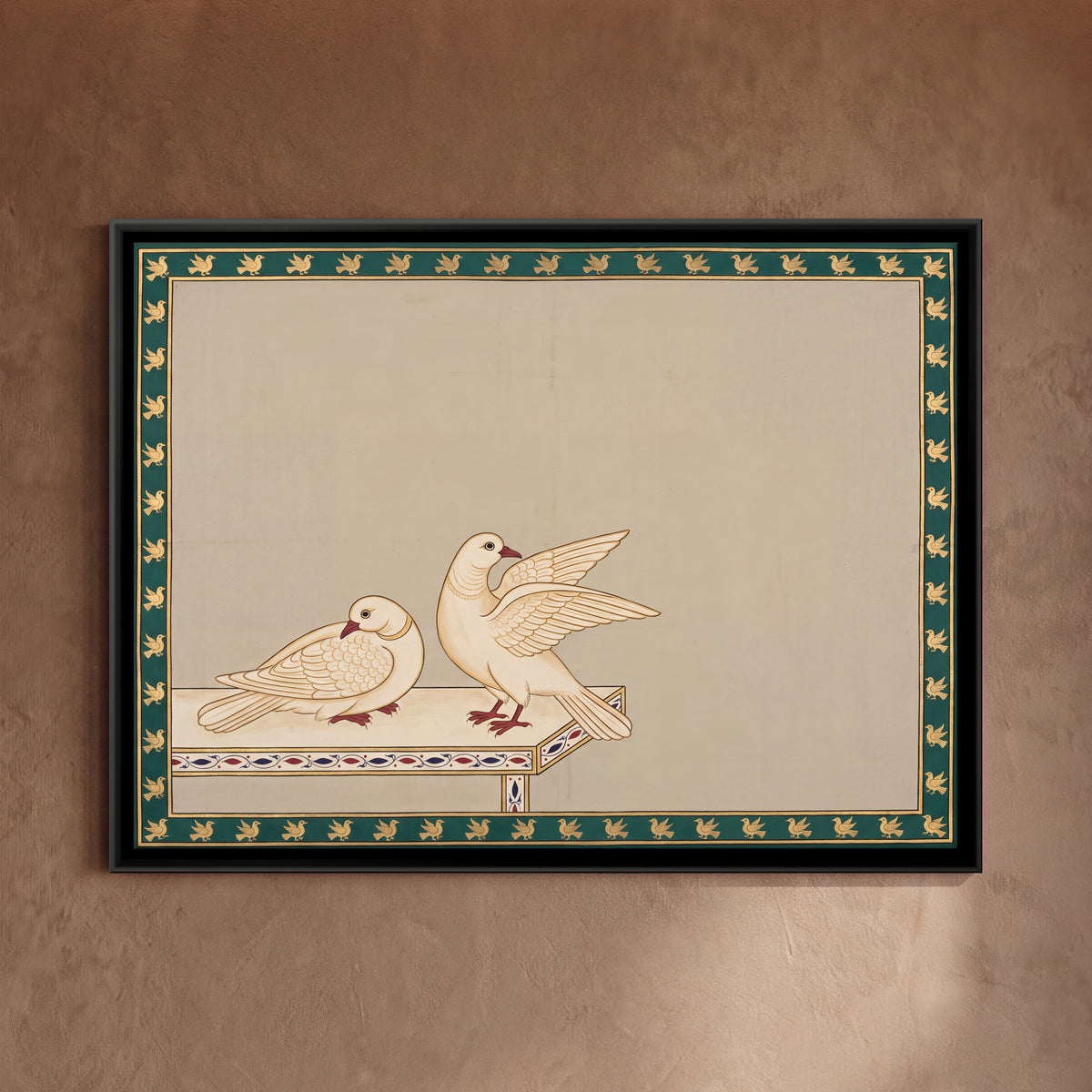 Pair of Doves - framed canvas art hung on a wall