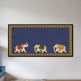 Three Decorated Elephants with a Calf