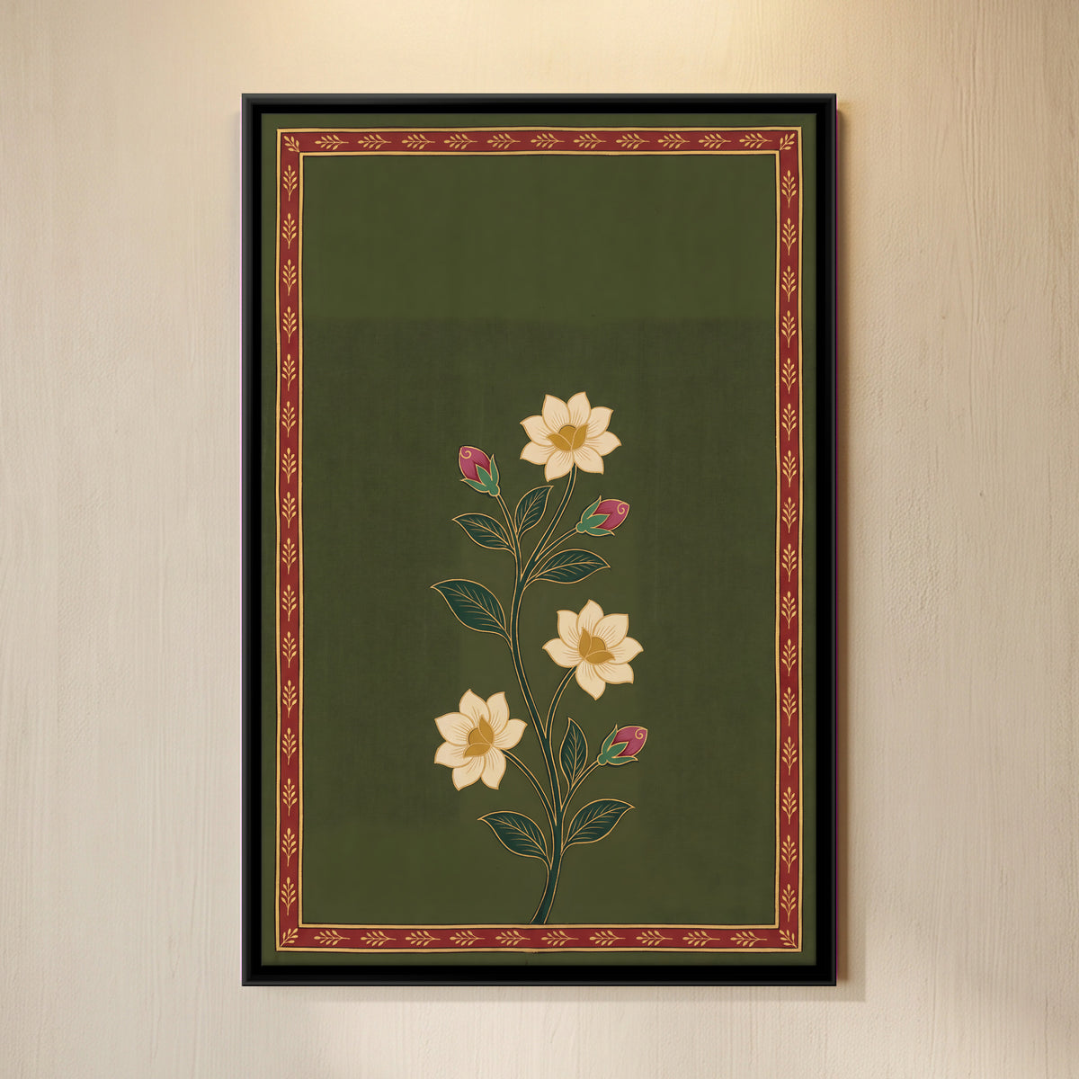 Flowering Vine with Pink Buds - framed canvas art hung on a wall