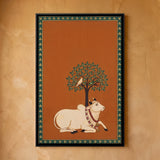White Bull Seated Beneath a Stylized Tree