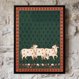 Three Cows and a Calf with Kalash Motifs