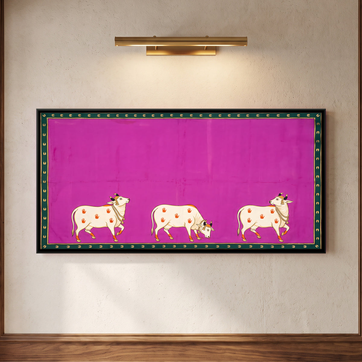 Three Cows - framed canvas art hung on a wall