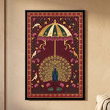 Fanned Peacock Beneath a Parasol