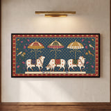 Three Cows and a Calf Beneath Three Parasols