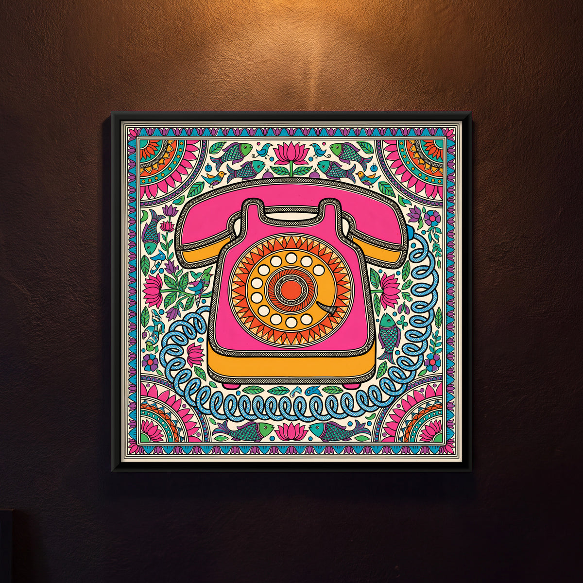 Rotary Dial Telephone - framed canvas art hung on a wall