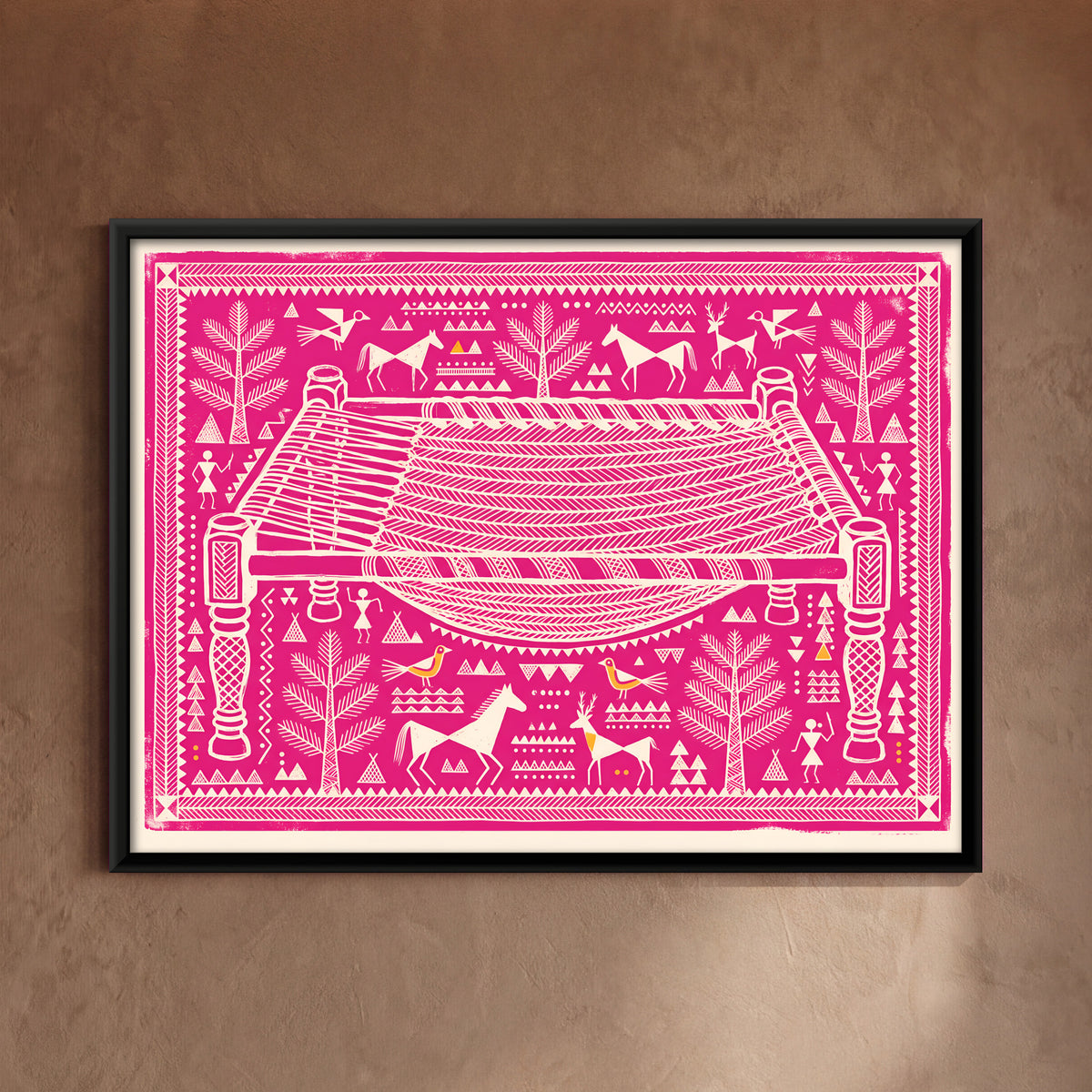 Charpai Rope Cot - framed canvas art hung on a wall